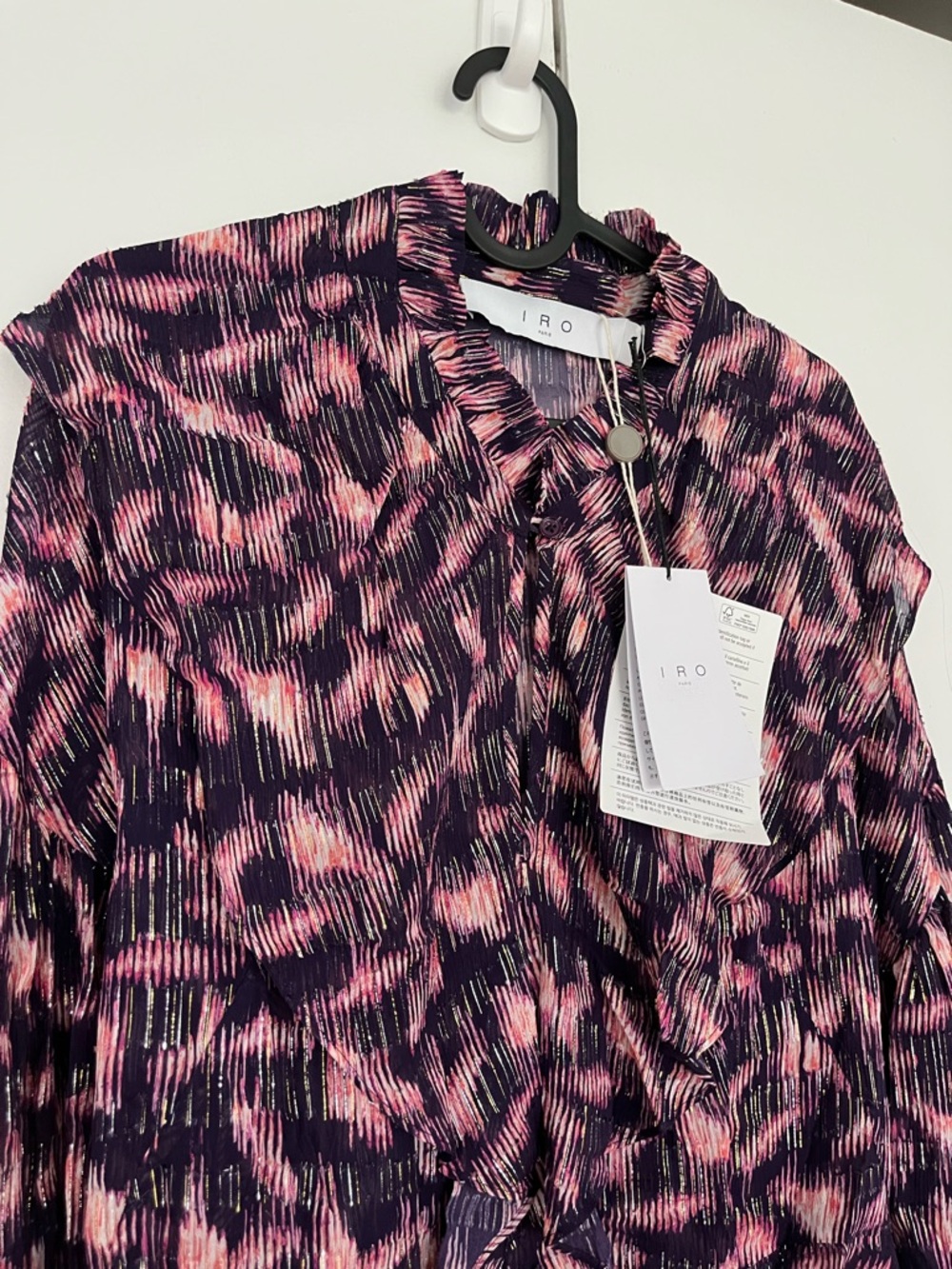 $525 IRO Tchami ruffled printed fil coupé georgette blouse NWT Size FR 34 / US 2